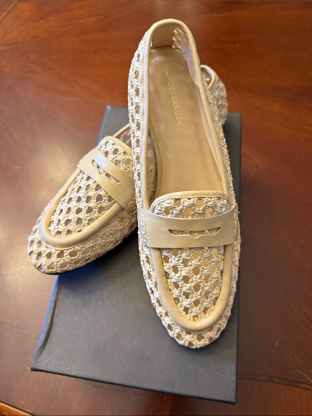 Tuckernuck Beige Woven Leather Penny Loafers